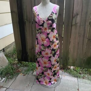 Vintage 70s VANITY FAIR FLORAL Long Gown Anemone Keyhole Bust  36